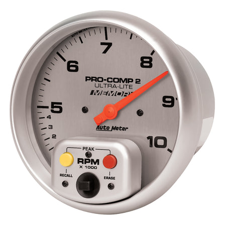 Auto Meter 10,000 RPM Ultra-Lite 5" In-Dash Dual Range Tachometer w/ Peak RPM Memory and Expanded RPM Racing Range