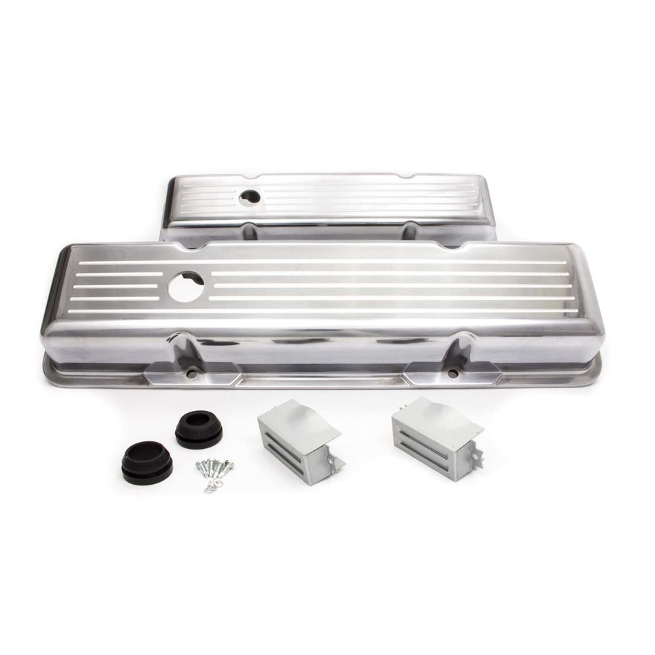 Racing Power Stock Height Valve Covers Breather Holes Ball Milled Aluminum - Polished