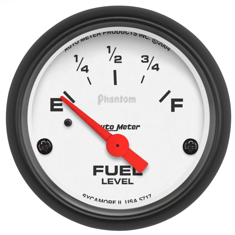 Auto Meter Phantom 0-30 ohm Fuel Level Gauge - Electric - Analog - Short Sweep - 2-1/16 in Diameter - White Face