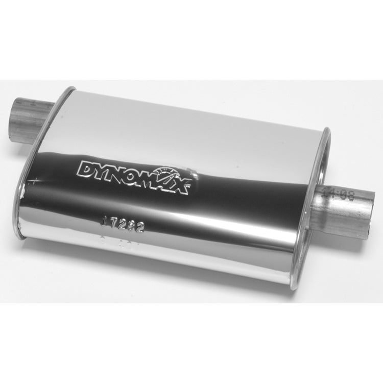 DynoMax Ultra Flo Muffler - 2-1/2 in Offset Inlet - 2-1/2 in Center Outlet - 14 x 9-3/4 x 4-1/4 in Oval Body - 19 in Long - Polished - Universal