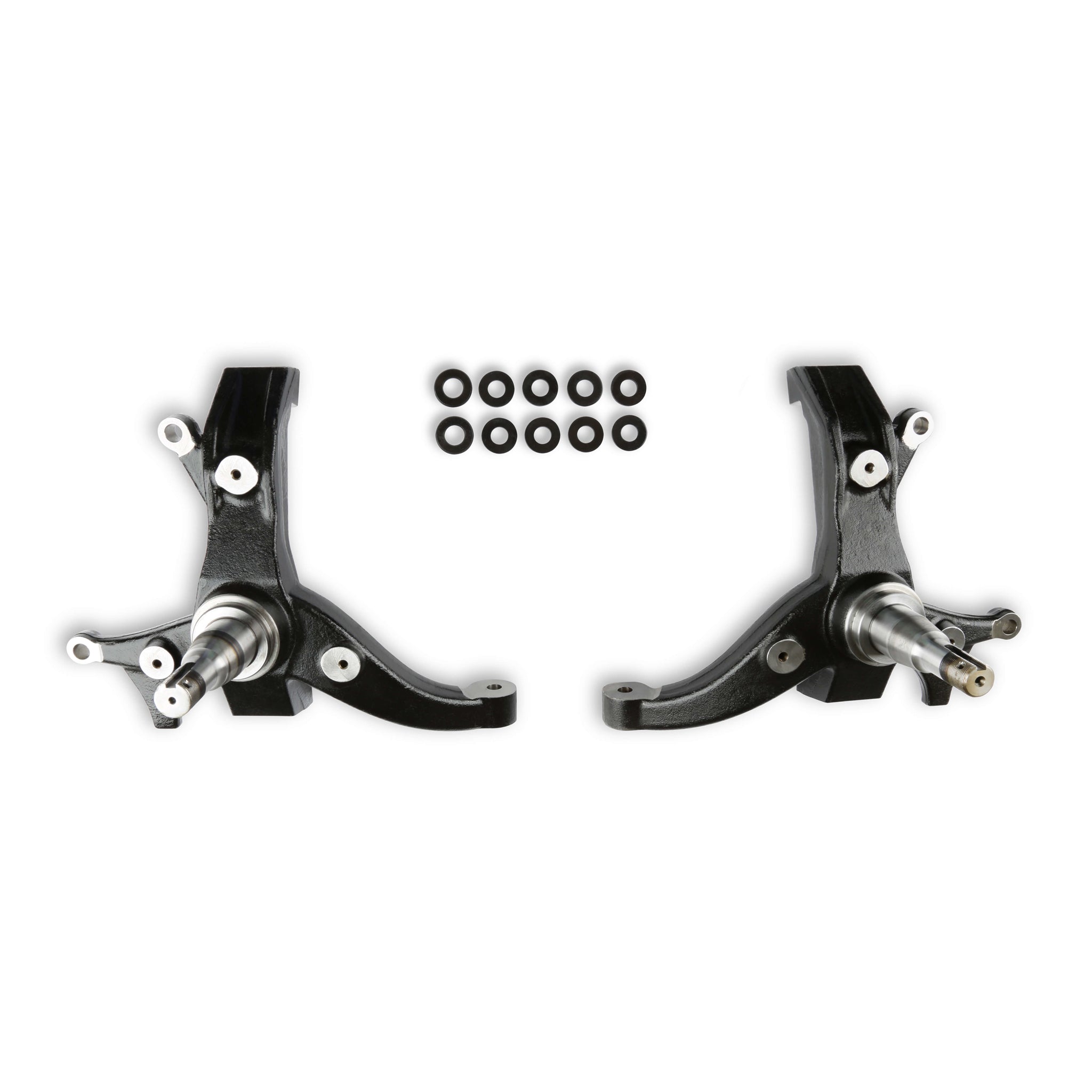 Rekudo Drop Spindle Kit - Lowered 1 in Pin Height - 1 in Extended Knuckle Height - Black - GM F-Body 1970-81 (Pair)