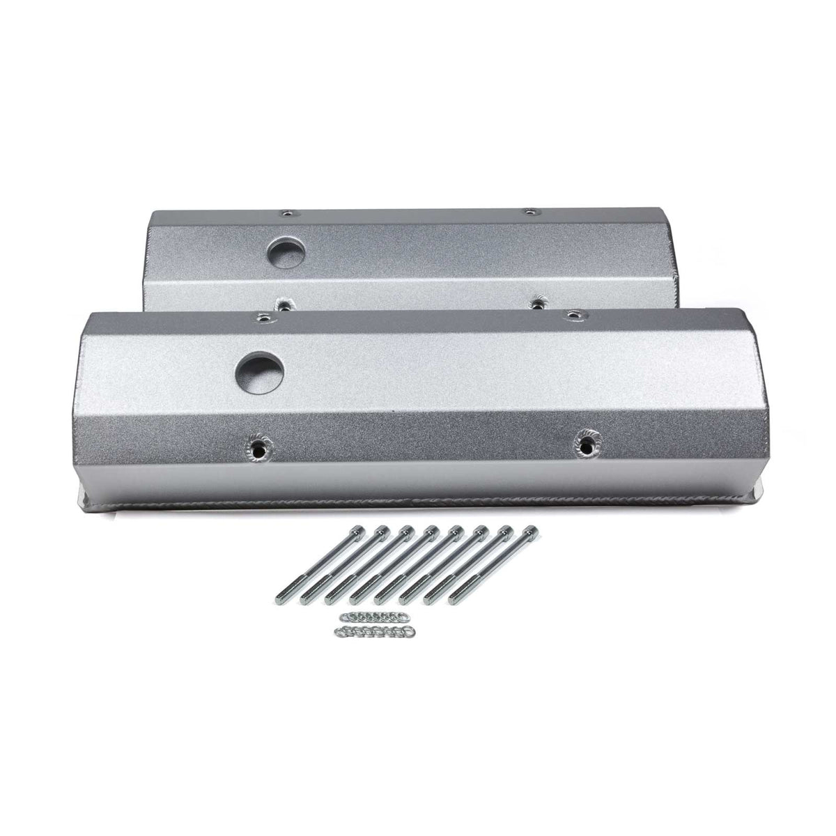 PRW INDUSTRIES Tall Valve Covers Breather Hole Hardware Aluminum - Silver Anodize