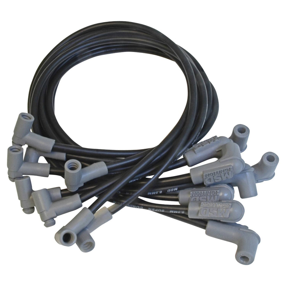 MSD 8.5mm Super Conductor Spark Plug Wire Set - 8.5mm - Black - 90 Plug Boot - Chevy - SB - V8