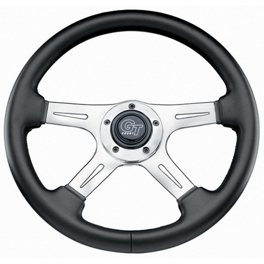 Grant Elite GT Steering Wheel - 14 in Diameter - 3.75 in Dish - 4-Spoke - Black Vinyl Grip - Polished
