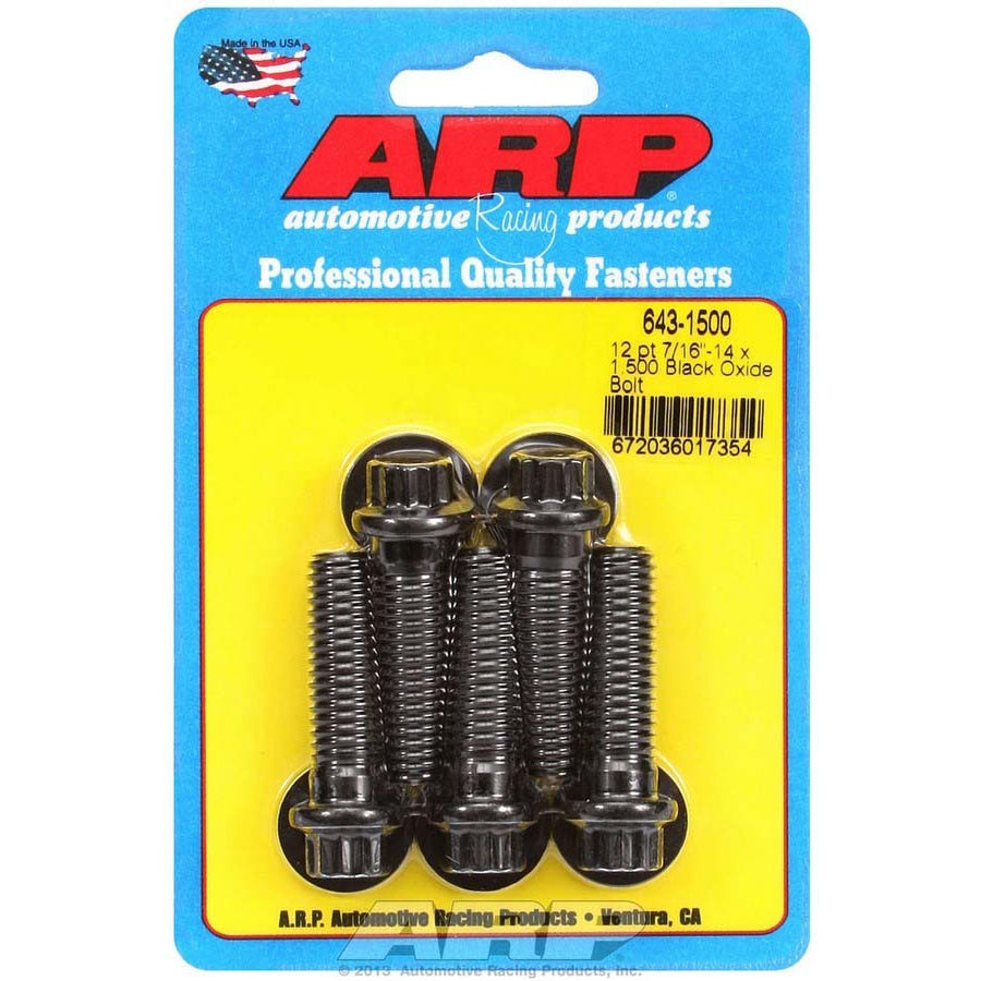 ARP 7/16-14" Thread Bolt 1.500" Long 7/16" 12 Point Head Chromoly - Black Oxide