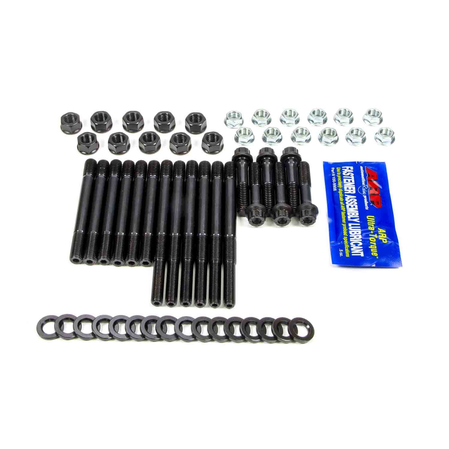ARP Main Stud Kit - Hex Nuts - 4-Bolt Mains - Chromoly - Black Oxide - Splayed Caps / Windage Tray - Small Block Chevy