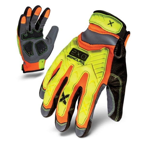 Ironclad Wear EXO Hi-Viz Impact Gloves - Reinforced Palm - Nylon - Yellow / Orange - Small