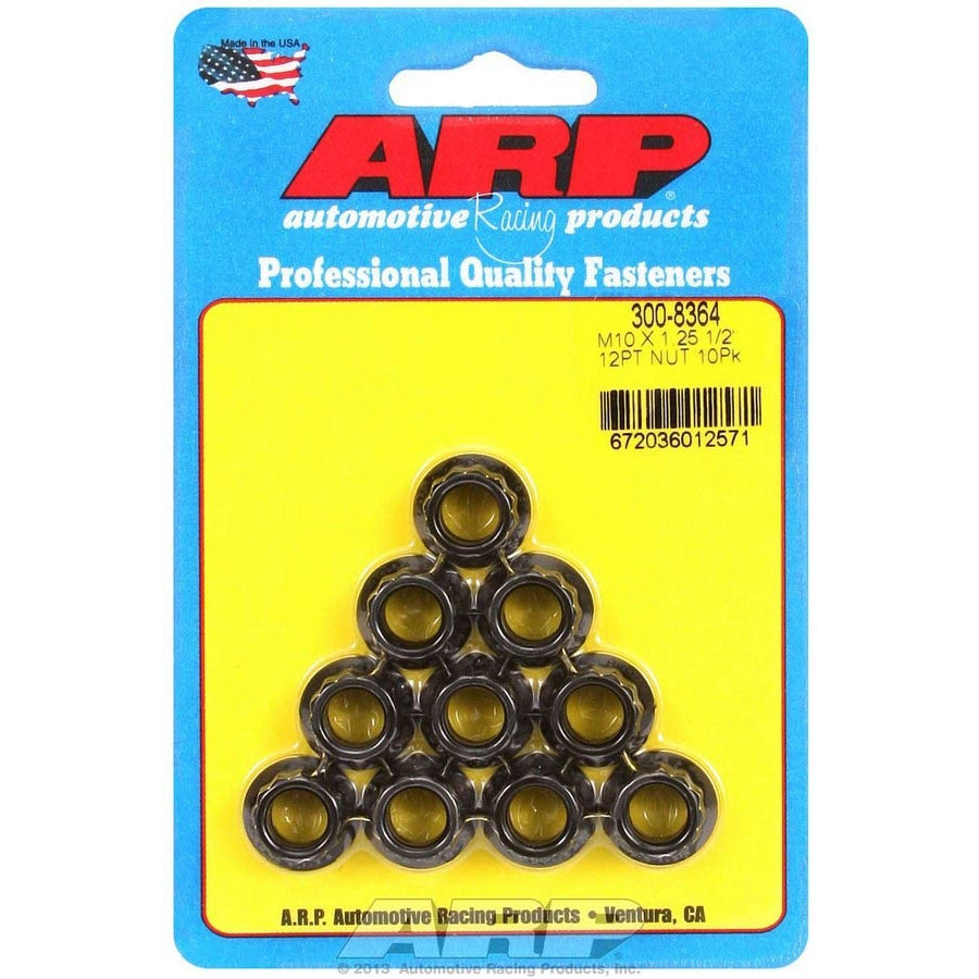 ARP 10 mm x 1.25 Thread Nut - 12 mm 12 Point Head - Chromoly - Black Oxide - Universal - Set of 10