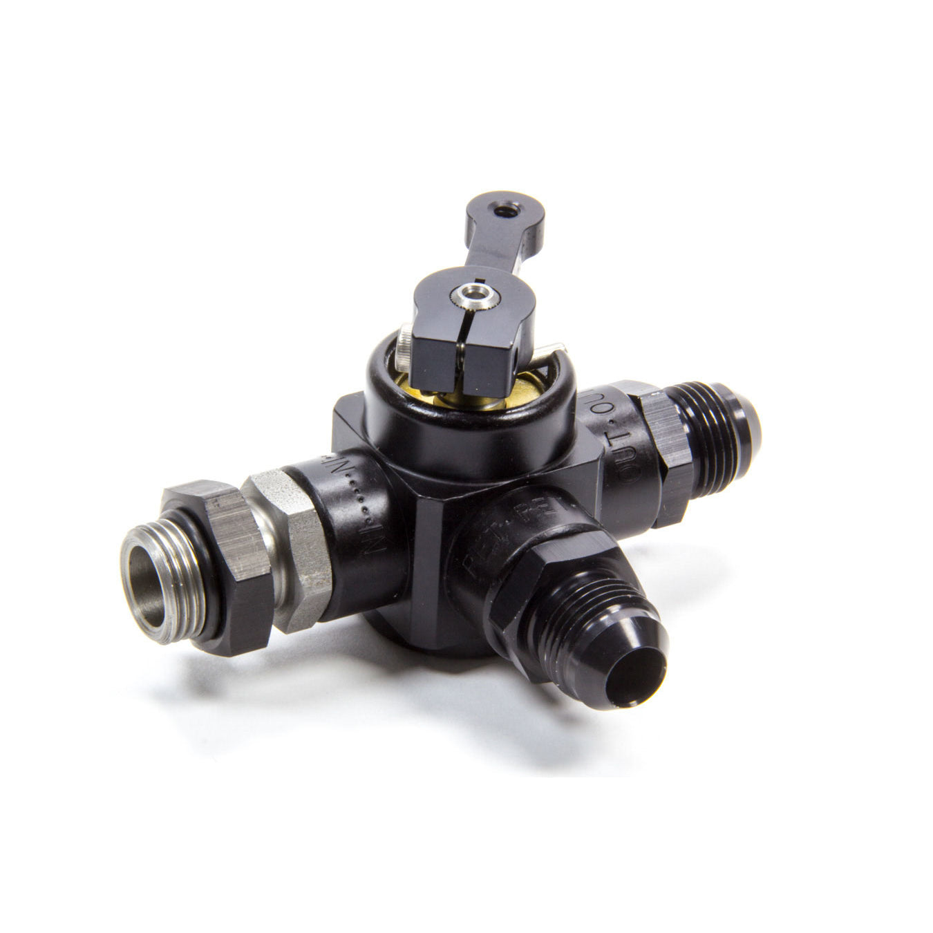 ENDERLE Manual Shut Off Valve 8 AN Male O-Ring Inlet x 8 AN Male Outlet x 8 AN Male Return Aluminum Black Anodize - Each