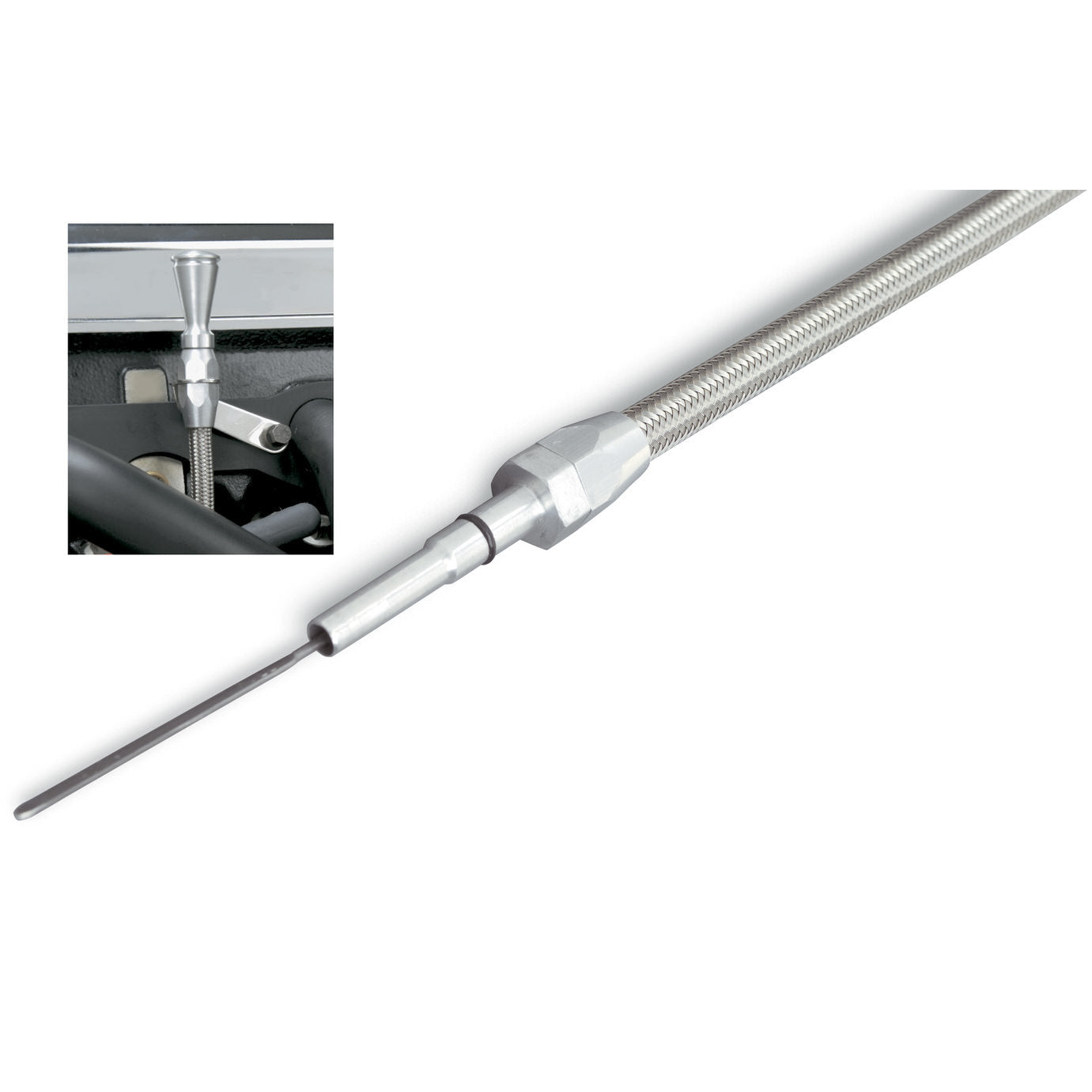 Lokar Engine Oil Dipstick - Block Mount - Braided Stainless Housing - Clear Anodize - GM LS-Series