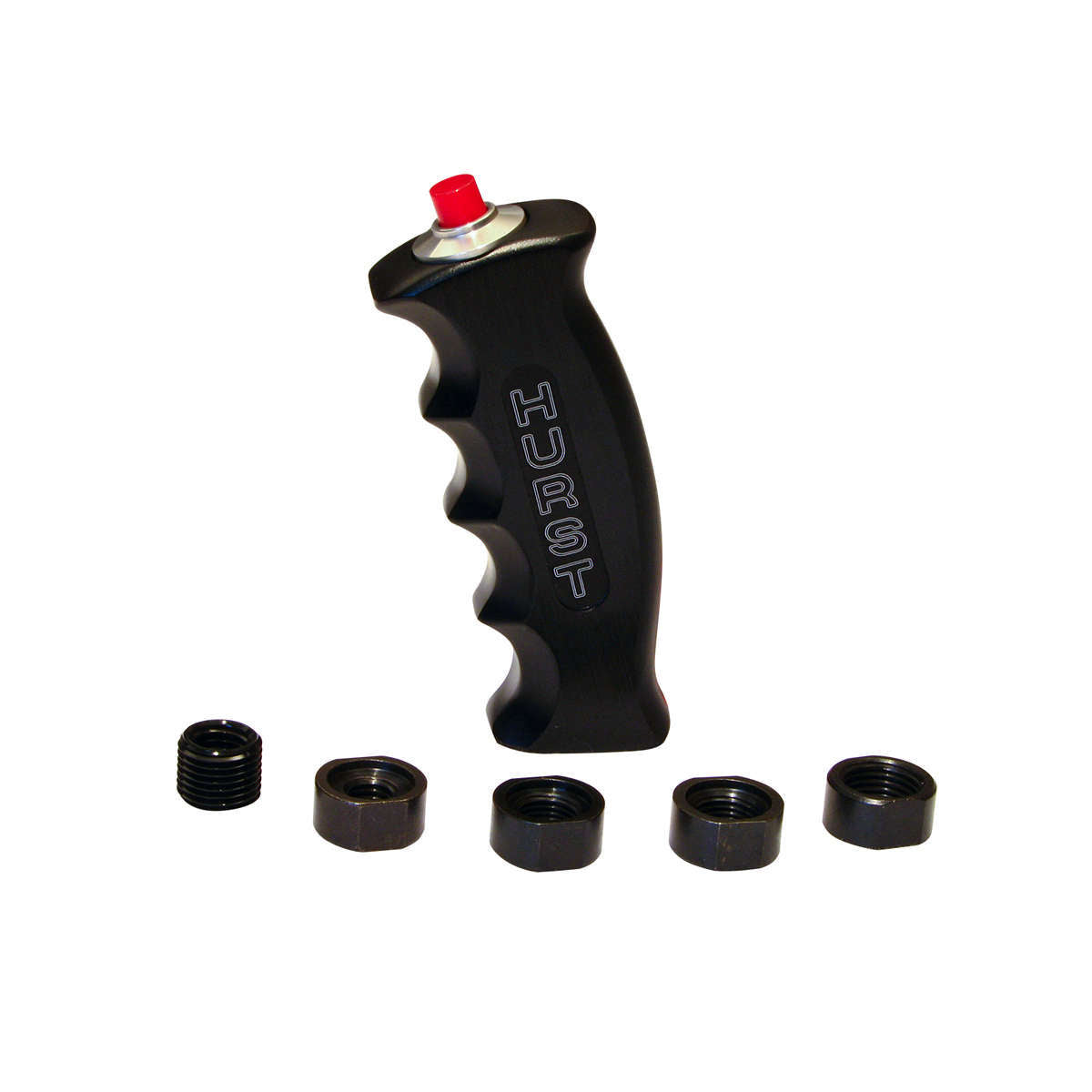 Hurst Shifters Pistol Grip Shifter Knob 3/8-16, 1/2-20" and 10, 12 mm Thread 12V Button Hurst Logo - Aluminum