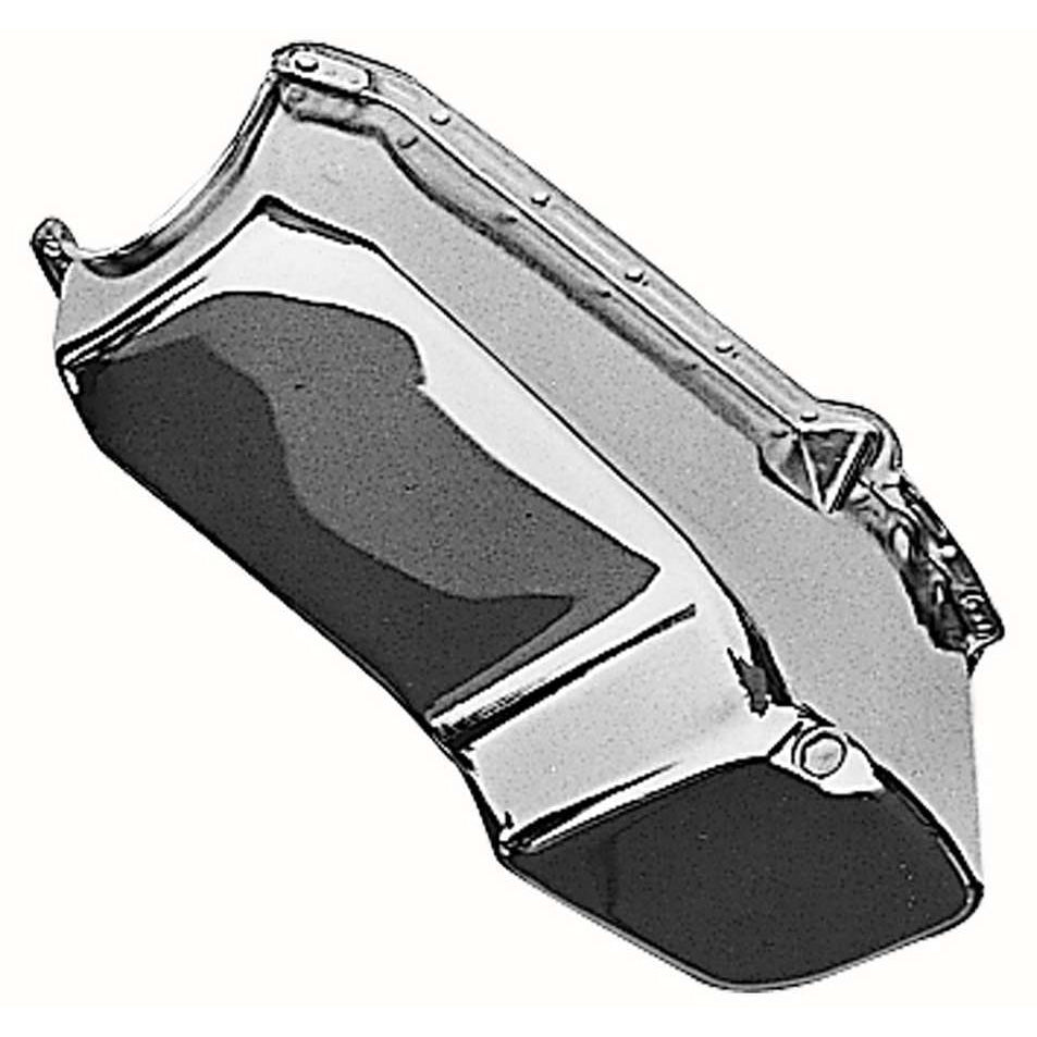 Trans-Dapt OEM Style Rear Sump Oil Pan - 4 Quart - Stock Depth - Chrome - 2 Piece Seal - Small Block Chevy