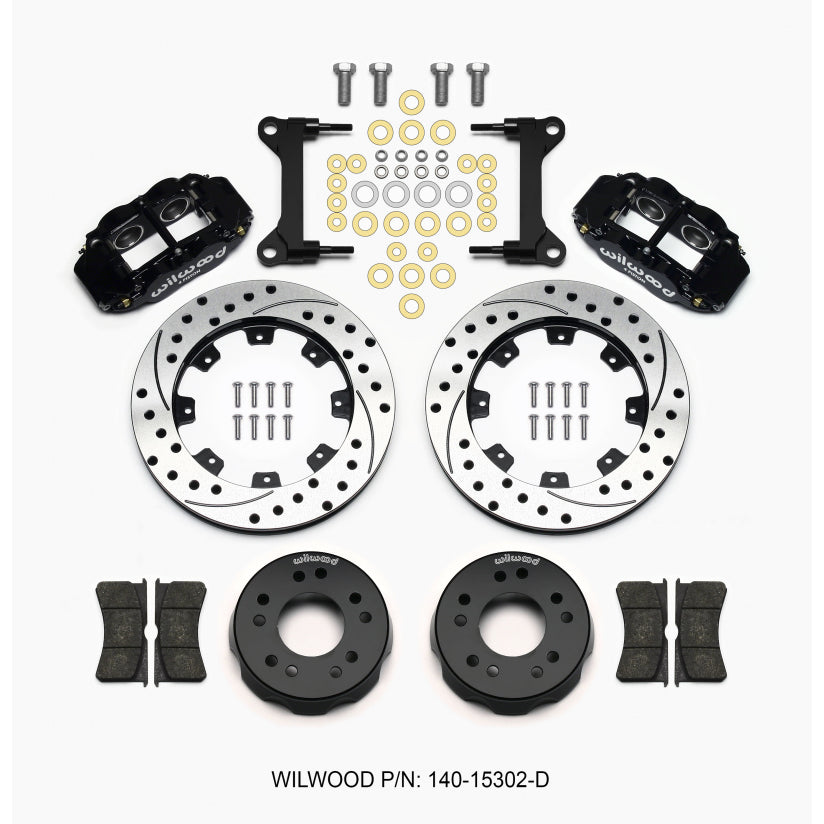 Wilwood Forged Narrow Superlite 4R Front Brake System - 4 Piston Caliper - 12.190 in Drilled / Slotted  Rotor - Black Powder Coat - GM SUV / Truck 1963-87