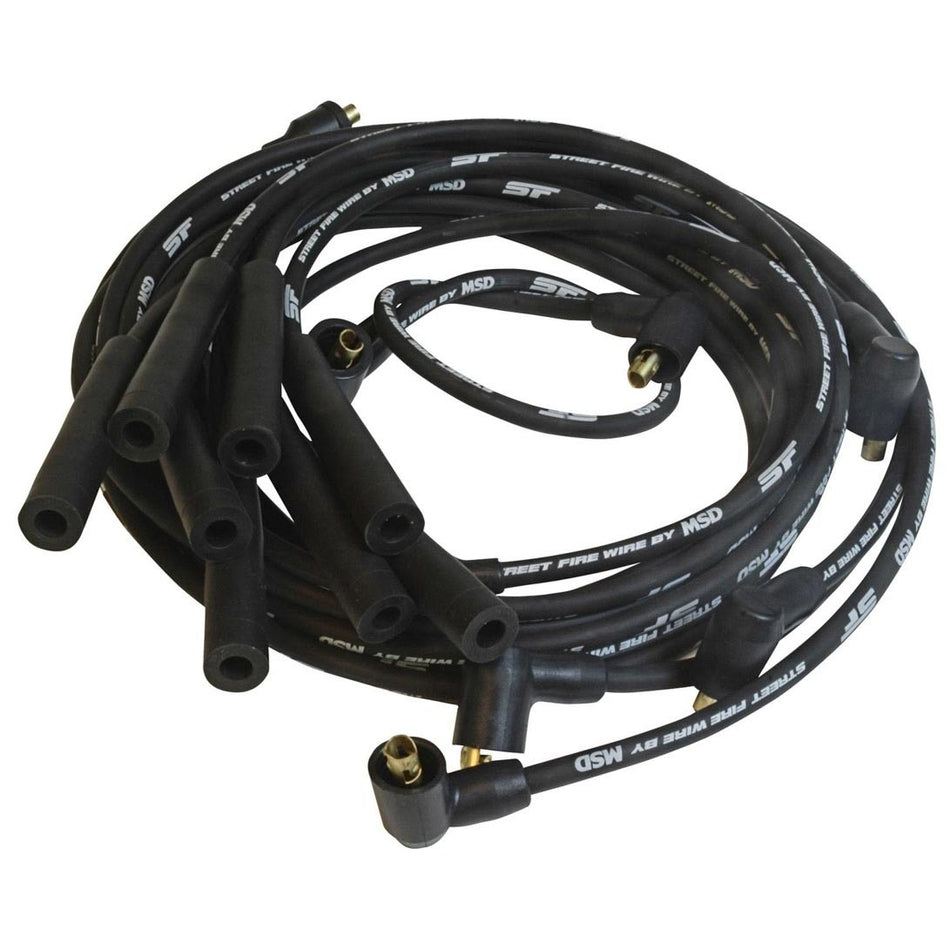 MSD Street Fire Spiral Core 8 mm Spark Plug Wire Set - Black - Factory Style Boots / Terminals - Mopar B / RB-Series