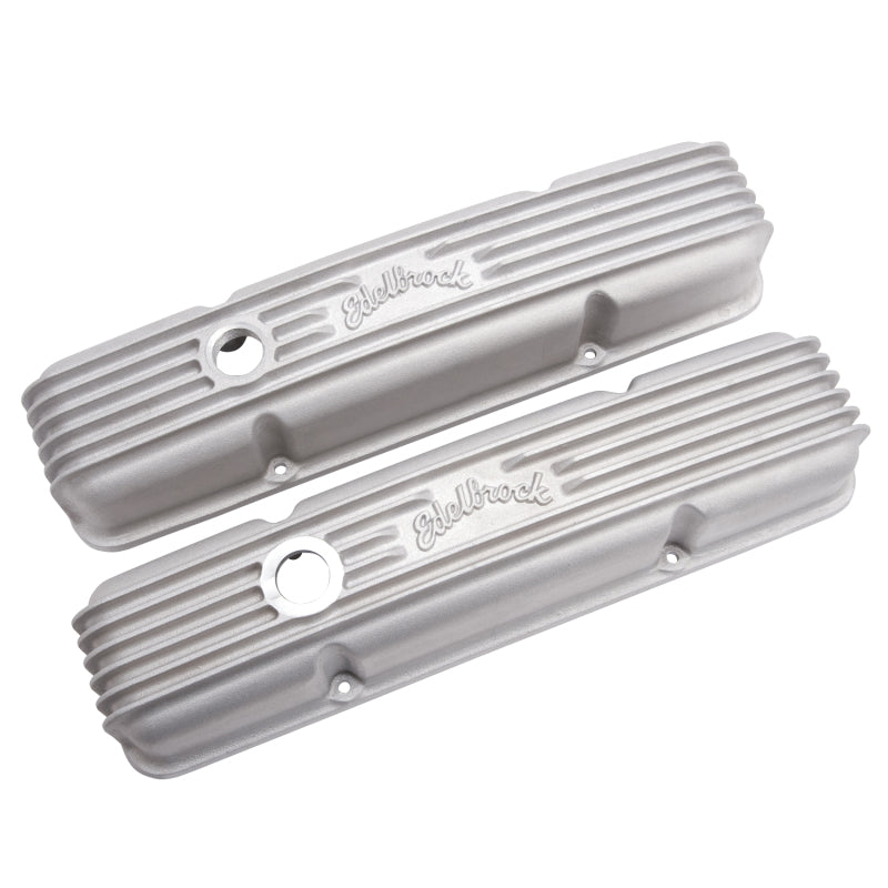 Edelbrock Classic Valve Covers Short Breather Hole Edelbrock Logo - Aluminum