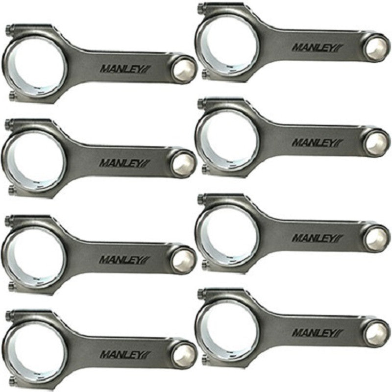Manley H-Beam Connecting Rod - 5.933" Long - Bushed - 3/8" Cap Screws - Forged Steel - (Set of 8)
