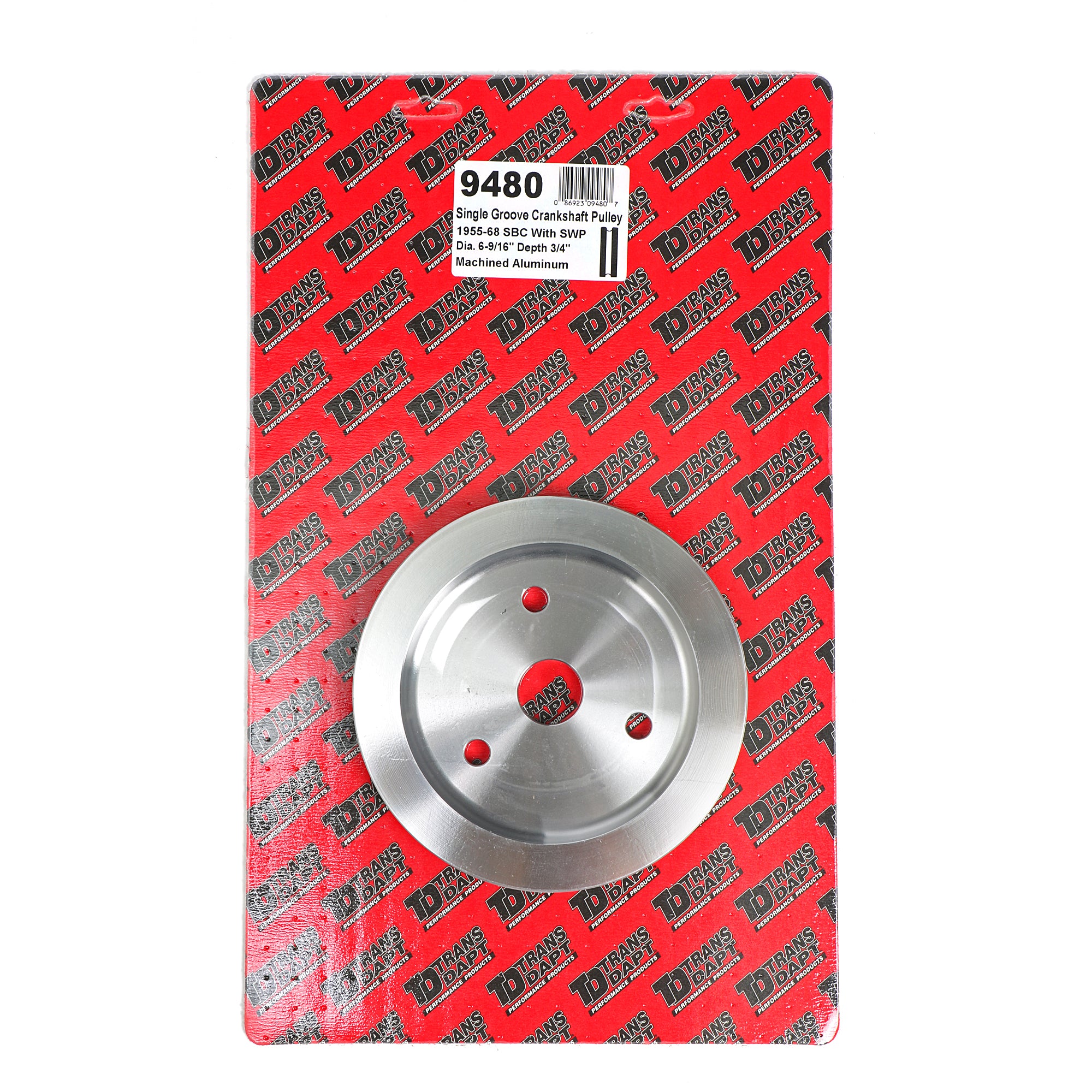 Trans-Dapt V-Belt 1 Groove Crankshaft Pulley - 6.563 in Diameter - Machined Aluminum - Short Water Pump - Small Block Chevy
