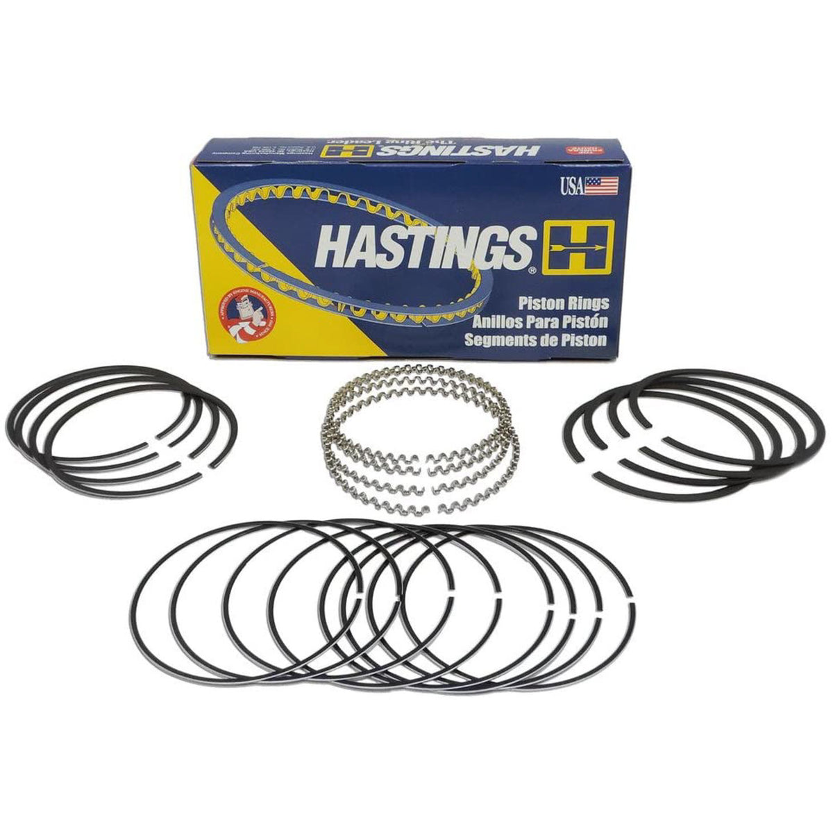 Hastings Piston Rings - 5/64 x 5/64 x 3/16" Thick - Standard Tension - Phosphate - 8 Cylinder