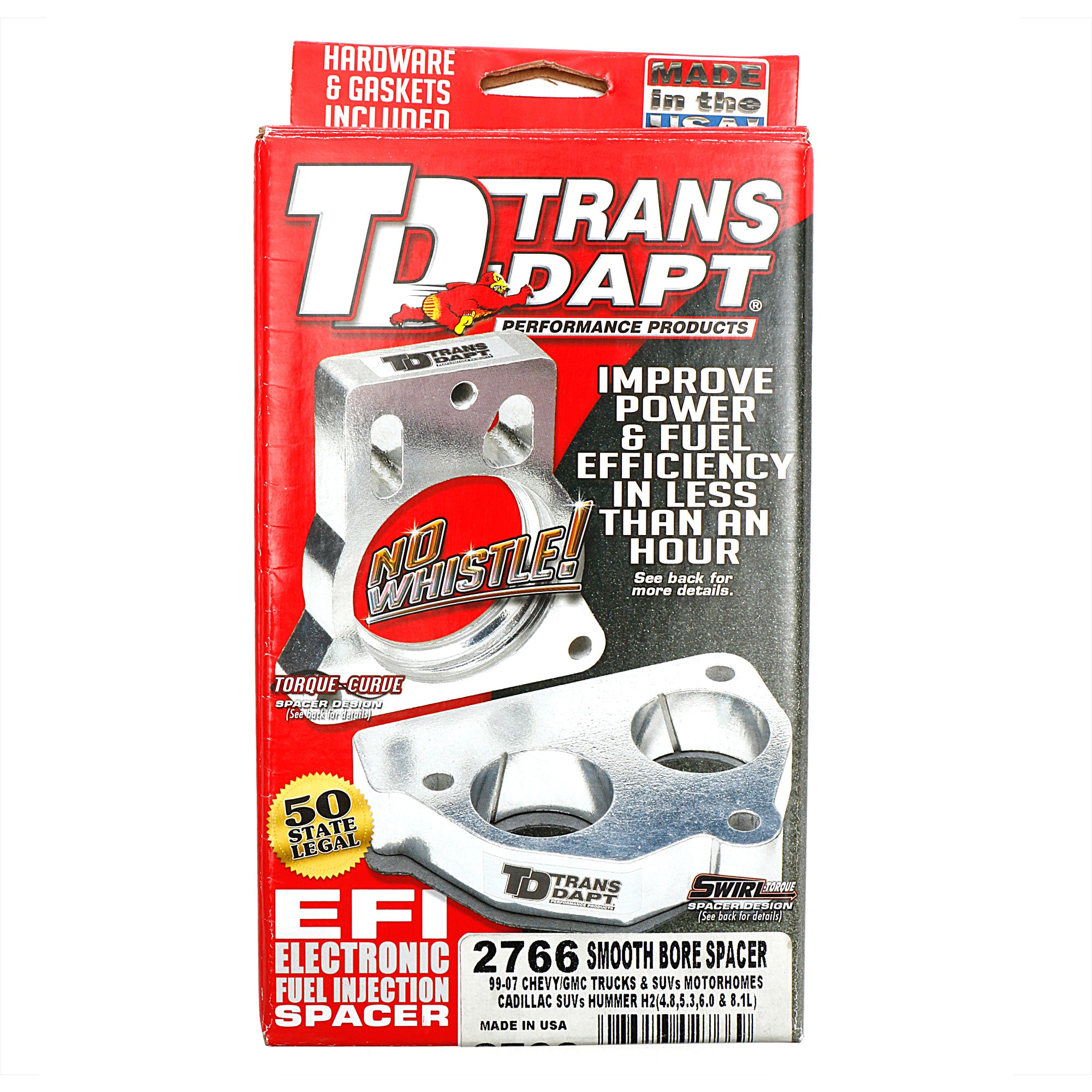 Trans-Dapt Throttle Body Spacer - Smooth Bore - 1 in Thick - GM LS-Series - GM Fullsize SUV/Truck 1999-2006