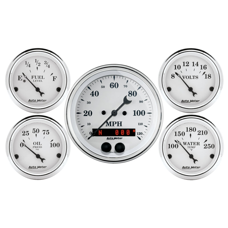 Auto Meter Old Tyme White Gauge Kit - w/GPS Speedometer