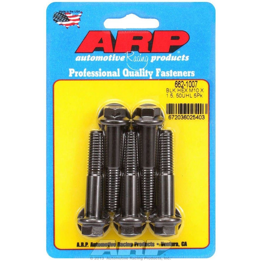 ARP Hex Head Bolt - 10 mm x 1.5 Thread - 50mm Long - 12mm Head - Chromoly - Black Oxide (Set of 5)