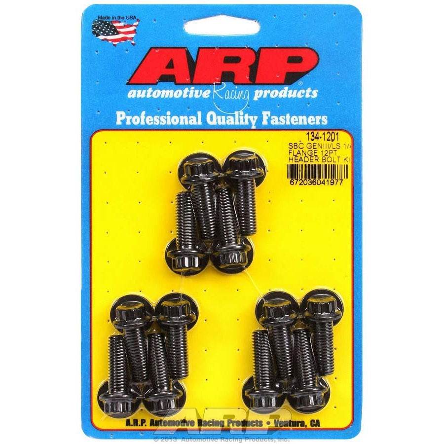 ARP Header Bolt - 8 mm x 1.25 Thread - 0.984 in Long - 12 Point Head - Washers Included - Chromoly - Black Oxide - GM LS-Series - Set of 12