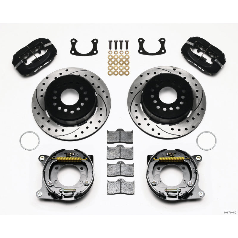 Wilwood Forged Dynalite Rear Parking Brake Kit - Black Anodized Caliper - SRP Drilled & Slotted Rotor - Big Ford 2.5" Offset One Piece