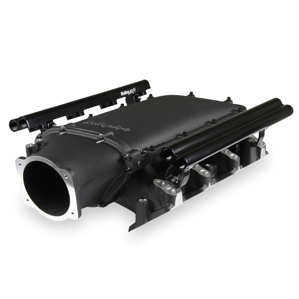 Holley EFI LS3 Ultra Low-Ram Intake Manifold - 105 mm Throttle Body Flange - Tunnel Ram - Front Entry - Dual Injector - Black - LS3 - GM LS-Series