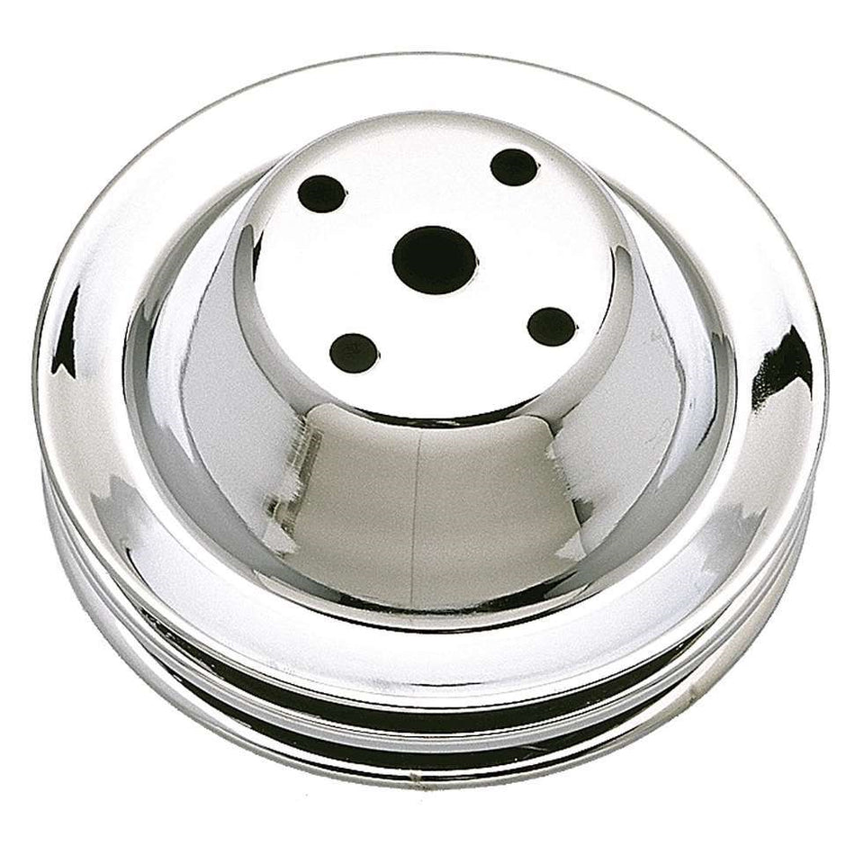 Trans-Dapt V-Belt 2 Groove Water Pump Pulley - 6.3 in Diameter - Chrome - Long Water Pump - Small Block Chevy