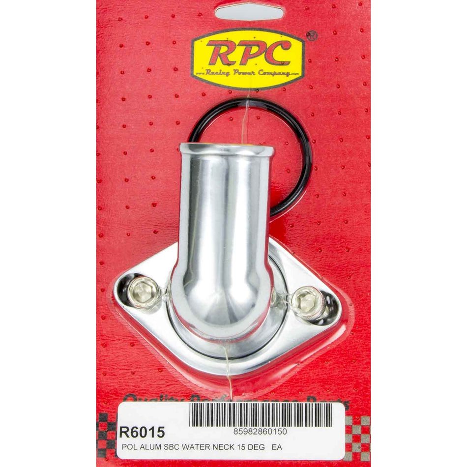 Racing Power 75 Degree Water Neck - 1-1/2 in ID Hose - Swivel - O-Ring - Polished - Chevy V8