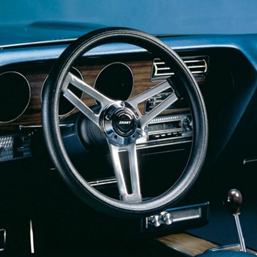 Grant Classic Steering Wheel - 14.5 in Diameter - 2.75 in Dish - 3-Spoke - Black Foam Grip - Chrome