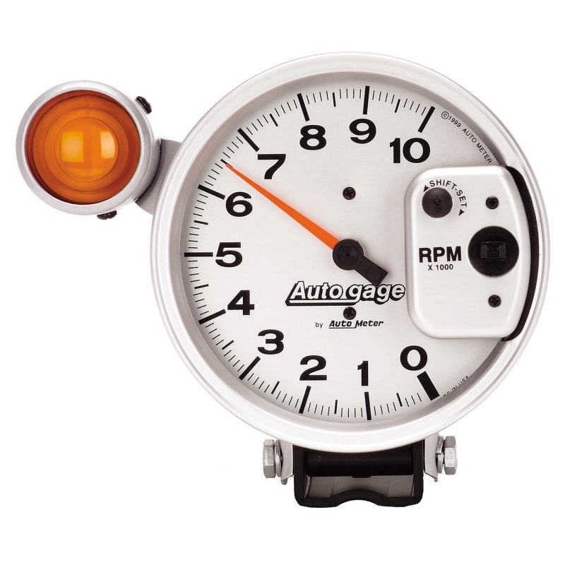 Auto Meter Auto Gage 10000 RPM Tachometer - Electric - Analog - 5 in Diameter - Pedestal Mount - Shift Light - Silver Face
