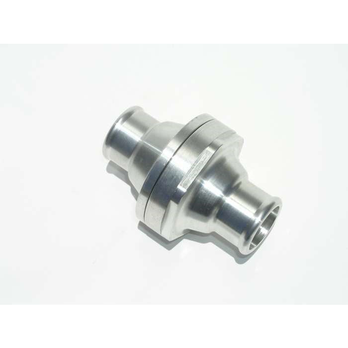 Meziere In-Line Thermostat Housing - 1-1/4 in Hose Barb to 1-1/4 in Hose Barb - Polished