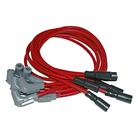 MSD Super Conductor Spiral Core 8.5 mm Spark Plug Wire Set - Red - 90 Degree Plug Boots - Socket Style - Small Block Chevy