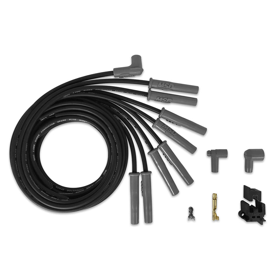 MSD 8.5mm Super Conductor Spark Plug Wire Set - Spiral Core - 8.5mm - Black - Multi-Angle Plug Boot - Universal - L8, V8