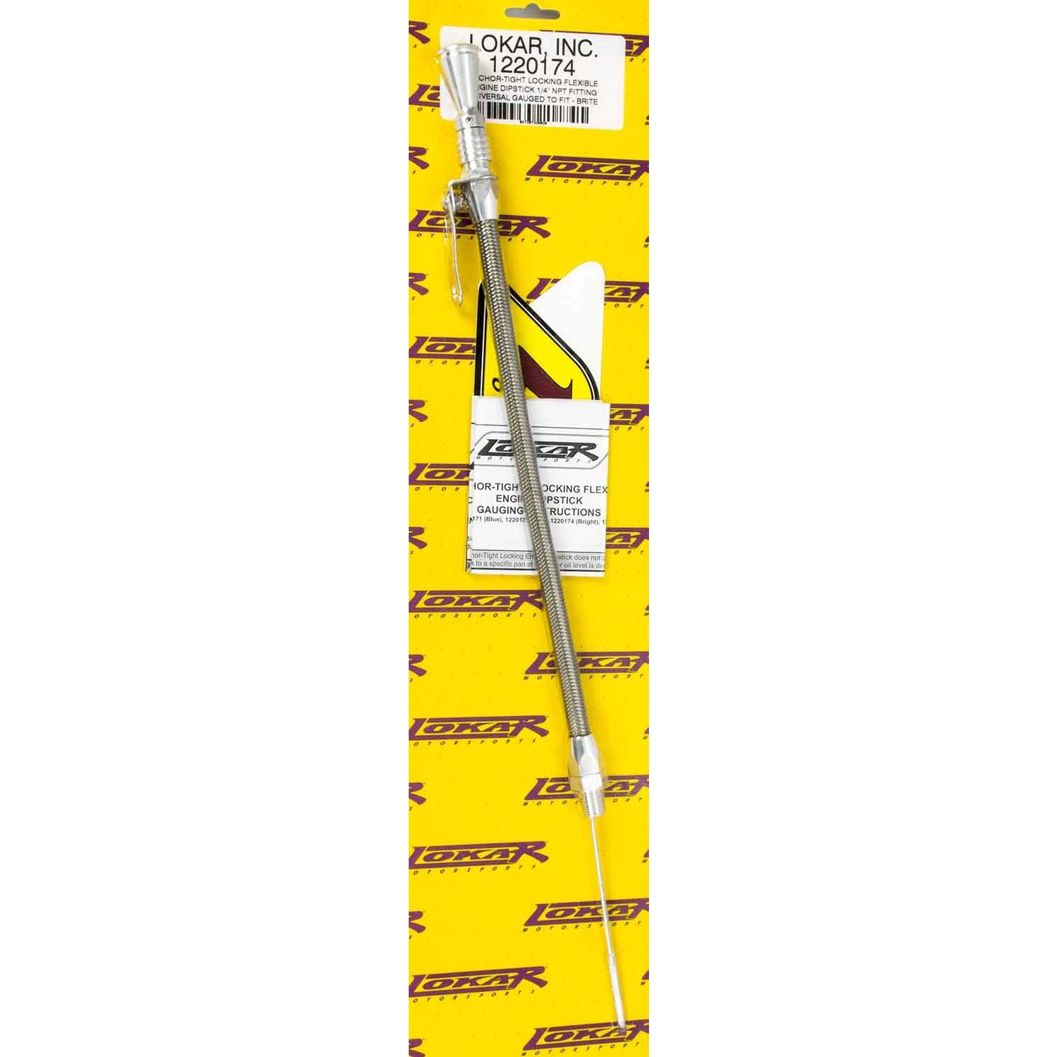 Lokar Anchor-Tight Locking Engine Oil Dipstick - Pan Mount - 1/4 in NPT - Braided - Clear Anodized - Universal