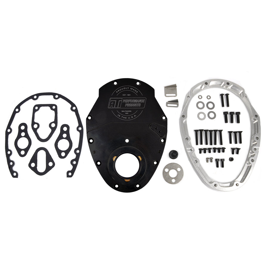 ATI Performance Products 2-Piece Aluminum Timing Cover - Aluminum - Black - SB Chevy