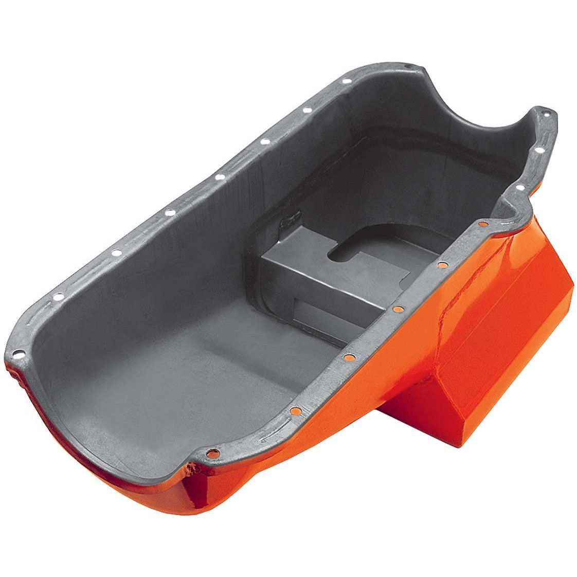 Trans-Dapt Street / Strip Rear Sump Oil Pan - 7 Quart - 8.25 in Deep - Orange Paint - 2 Piece Seal - Small Block Chevy 9726