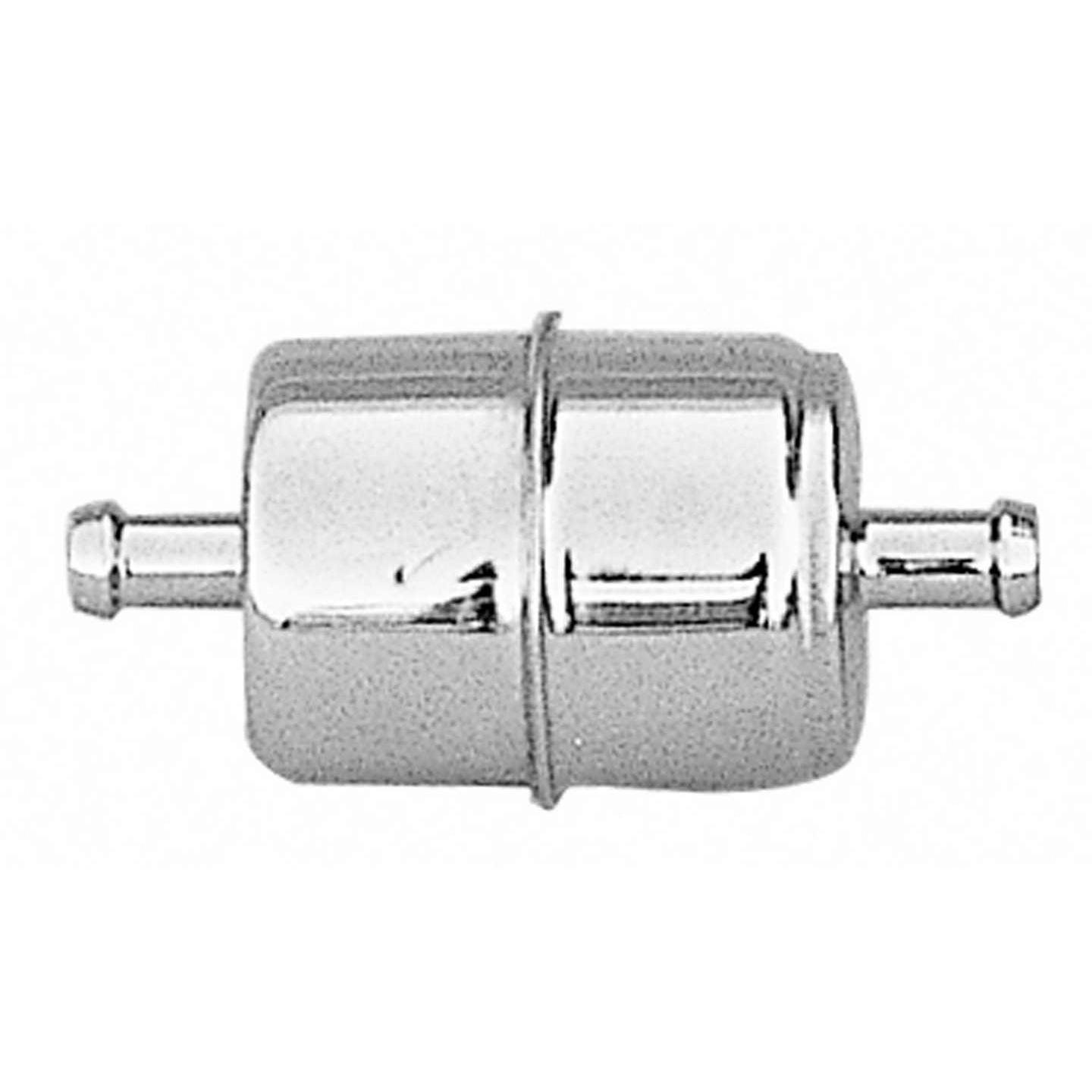 Trans-Dapt In-Line Fuel Filter - Paper Element - 3/8 in Hose Barb Inlet - 3/8 in Hose Barb Outlet - Disposable - Chrome