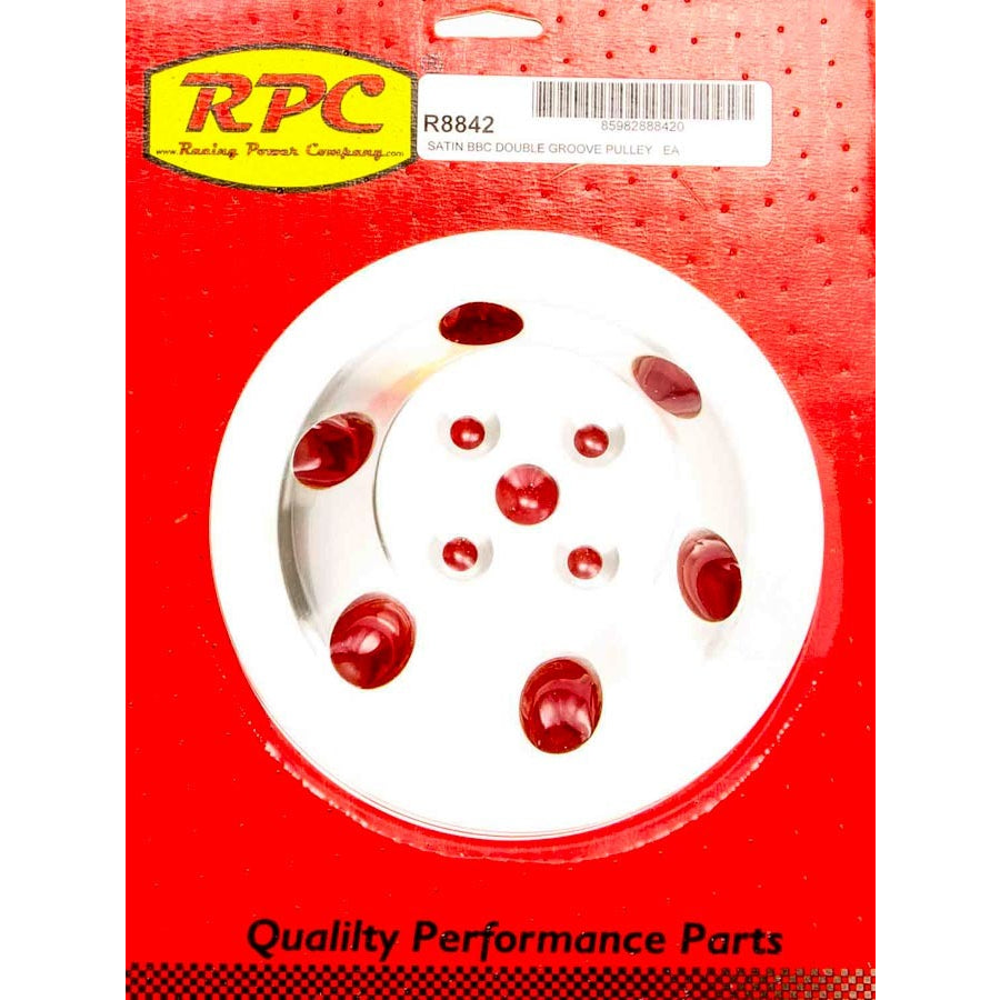 Racing Power V-Belt 2 Groove Water Pump Pulley - 6.6 in Diameter - Satin - Short Water Pump - Big Block Chevy
