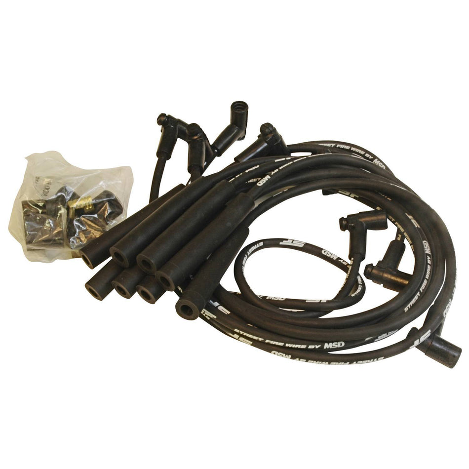 MSD Street Fire Spiral Core 8 mm Spark Plug Wire Set - Black - Factory Style Boots / Terminals - Big Block Chevy 5567