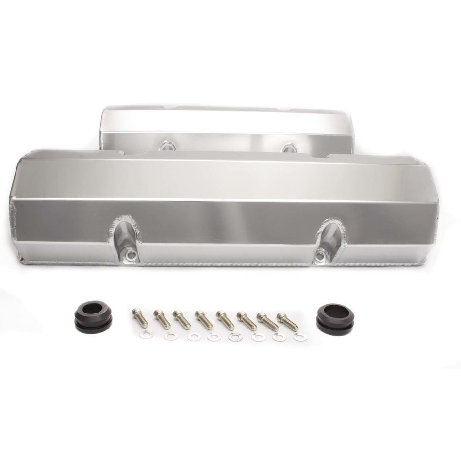 Racing Power Tall Valve Cover - 3.5 in Height - Flat Top - Fabricated  - Clear Anodized - Small Block Chevy R6147 - Pair