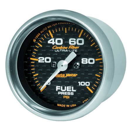 Auto Meter Carbon Fiber Electric Fuel Pressure Gauge - 2-1/16" - 0-100 PSI