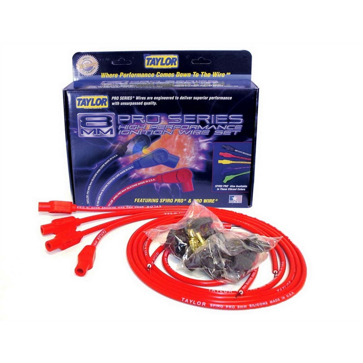 Taylor Spiro-Pro Spiral Core 8 mm Spark Plug Wire Set - Red