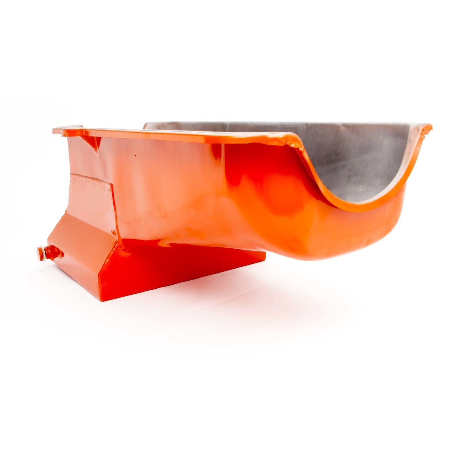 Racing Power Drag Race Rear Sump Oil Pan - 7 Quart - 8.25 in Deep - Orange Paint - 2 Piece Seal - Small Block Chevy R9731