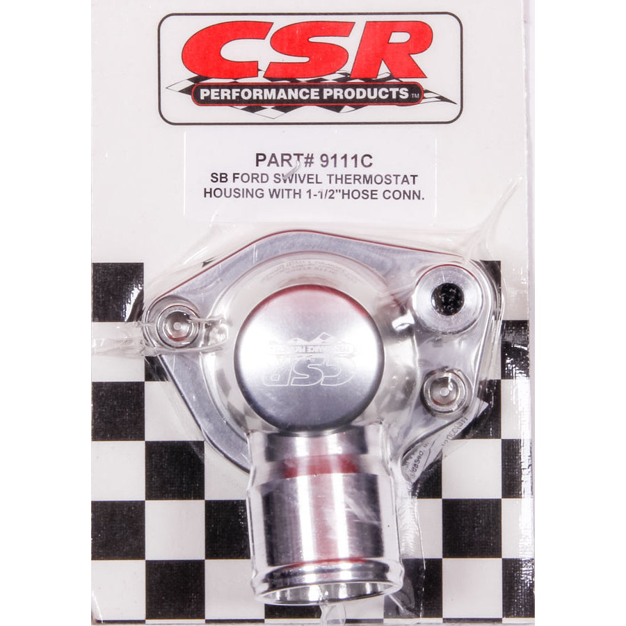 CSR Performance Swivel Thermostat Housing - SB Ford 289 - 302 - 351W - 1.5" Hose - Clear