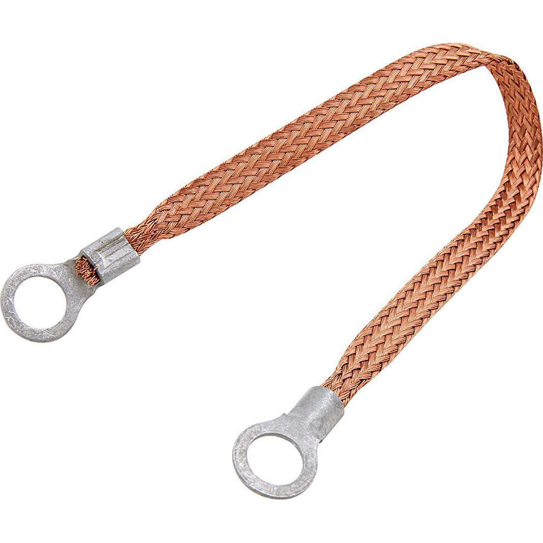 Allstar Performance Ground Strap - 12 Gauge - 18" Long - 5/16" Wide - 3/8" Ring Terminals - Braided Copper