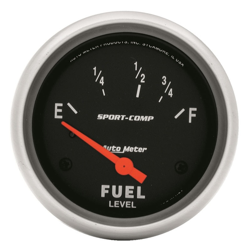 Auto Meter Sport-Comp 73-10 ohm Fuel Level Gauge - Electric - Analog - Short Sweep - 2-5/8 in Diameter - Black Face