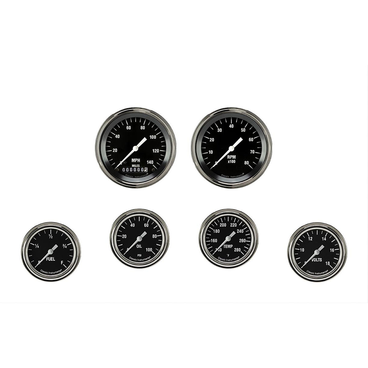 Classic Instruments Hot Rod Gauge Kit - Analog - Full Sweep - Stainless Bezel - Black Face