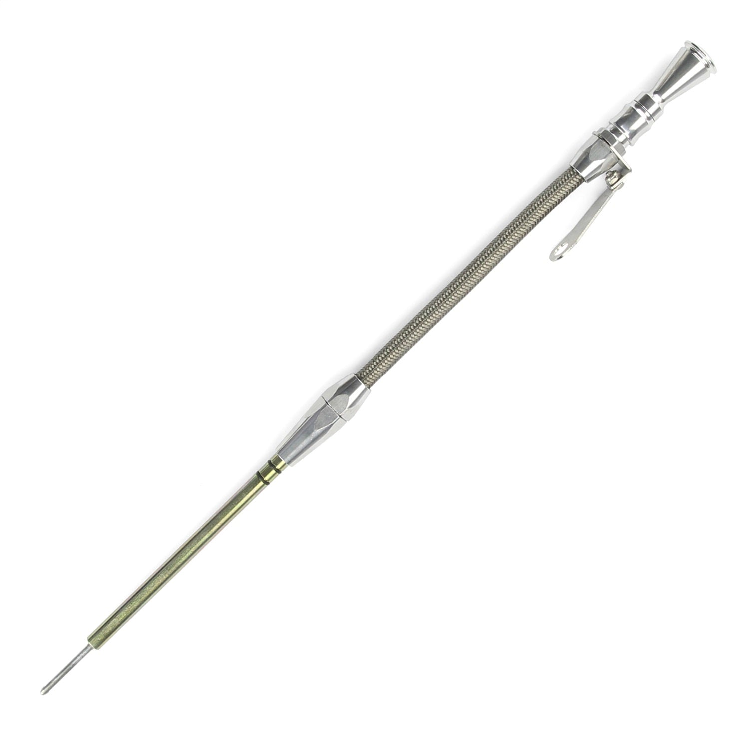 Lokar Anchor-Tight Locking Engine Oil Dipstick - Pan Mount - 1/4 in NPT - Braided - Clear Anodized - Universal